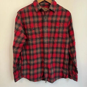 Woolrich Flanel Shirt Mens Medium Red Plaid Cotton Long Sleeve 2 Pocket
